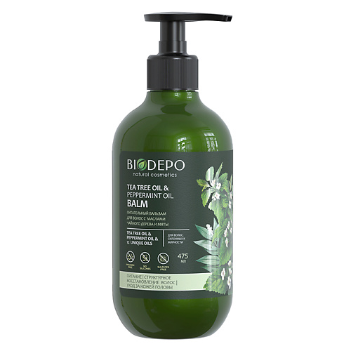 Бальзам для волос BIODEPO Бальзам для волос питательный с эфирными маслами чайного дерева и мяты Tea Tree and Mint Essential Oils