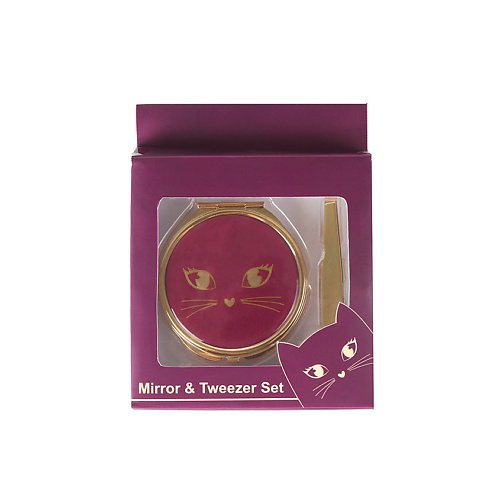 TAKE AND GO Подарочный набор: зеркальце + щипчики для бровей Purple Kitty innovator cosmetics набор кистей скошенных для окрашивания бровей классическая и мини