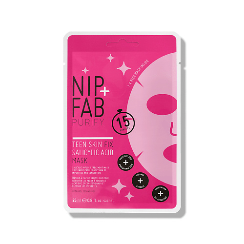 NIP&FAB Маска для лица тканевая с салициловой кислотой Purify Teen Skin Fix Purify Acid Mask комплект матирующие салфетки salizink с салициловой кислотой и зеленый чай 50 шт 2 упак