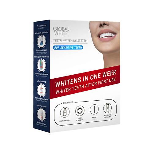 GLOBAL WHITE Система для отбеливания чувствительных зубов white secret полоски для домашнего отбеливания зубов intenso 1