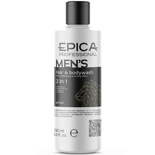 EPICA PROFESSIONAL Шампунь для волос и тела 3в1 универсальный мужской Men's epica professional шампунь универсальный мужской для волос и тела 3 in 1 men s 250 мл