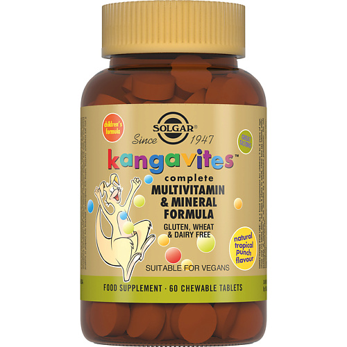 SOLGAR Кангавитес с мультивитаминами и минералами со вкусом тропических фруктов для детей питательный лосьон для тела для детей от года nourishing body lotion lgkblt6 180 мл