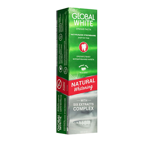 GLOBAL WHITE Отбеливающая зубная паста NATURAL Whitening алиранта паста очищающая натуральный абразив 200