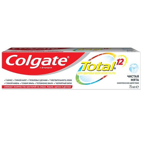 COLGATE Комплексная антибактериальная зубная паста Total 12 Чистая Мята bebio паста зубная extra strong лимон и мята 100