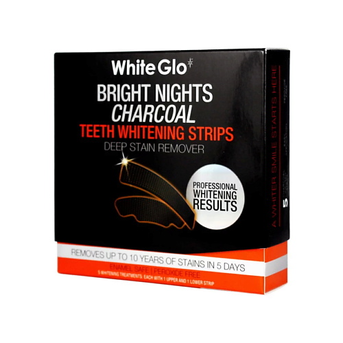 WHITE GLO Полоски отбеливающие угольные Bright Nights Charcoal № 5 white glo система экспресс отбеливания зубов