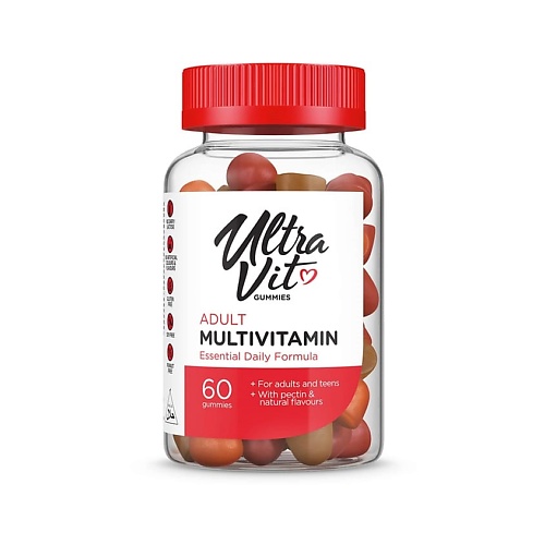 ULTRAVIT Витаминно-минеральный комплекс для взрослых Gummies Adult Multivitamin, вкус апельсин, вишня, клубника напиток santal красная вишня 1 л