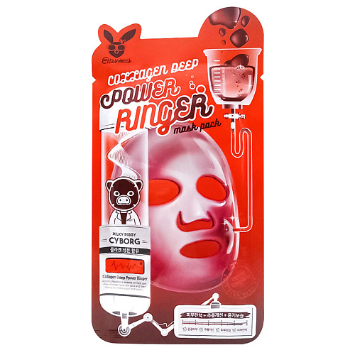 ELIZAVECCA Маска для лица укрепляющая тканевая с коллагеном Power Ringer Mask Pack Collagen Deep qtem антивозрастная тканевая маска для лица и шеи с эффектом филлера 25 г