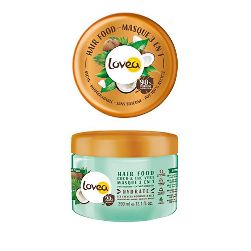 LOVEA Маска увлажняющая для нормальных/сухих волос 3в1:питание-уход-легкое расчесывание Кокос-Зеленый чай ecolatier green маска для волос питание