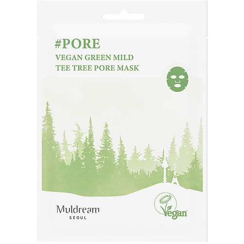 Маска для лица MULDREAM Тканевая маска для лица Vegan Green Mild All In One Mask Pore уход за кожей лица muldream тканевая маска для лица vegan green mild all in one mask soothing