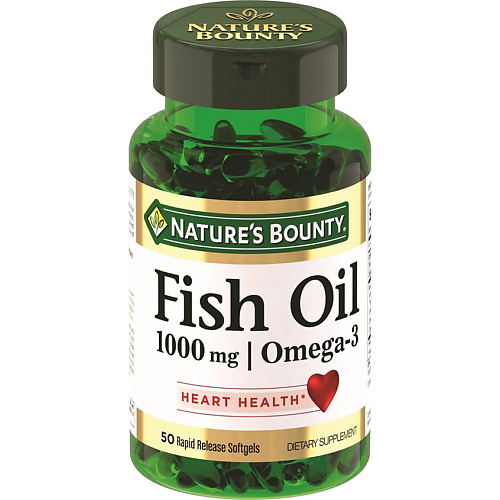 NATURE'S BOUNTY Рыбий жир Омега-3 1000 мг vplab рыбий жир fish oil омега 3 незаменимые жирные кислоты витамины а d е