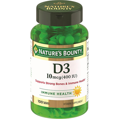 NATURE'S BOUNTY Витамин D3 400 МЕ 250 мг gls pharmaceuticals бад к пище коллаген с без сахара жевательные таблетки клубника 25