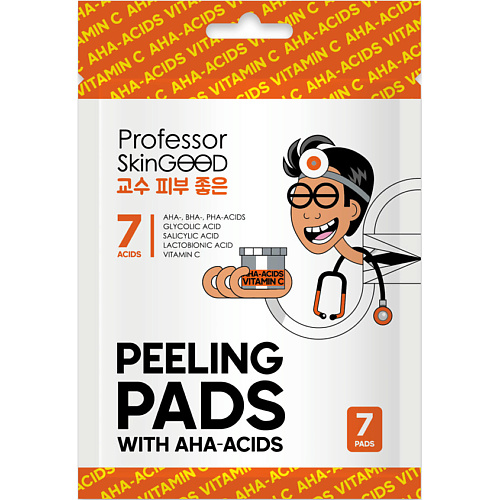 Пилинг для лица PROFESSOR SKINGOOD Набор корейских тканевых пилинг-дисков для лица PEELING PADS WITH AHA-ACIDS с AHA-кислотами и витамином C