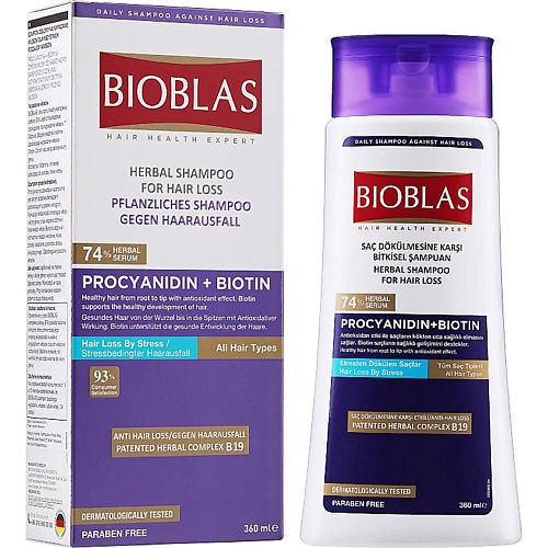 BIOBLAS Шампунь для всех типов волос против выпадения с экстрактом виноградных косточек и биотином Procyanidin + Biotin bioblas мини шампунь от перхоти против выпадения с содержанием цинка
