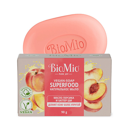 BIO MIO Натуральное мыло с маслом персика и баттером ши Vegan-Soap Superfood body boom натуральное био мыло для рук экстрапитательное be vegan