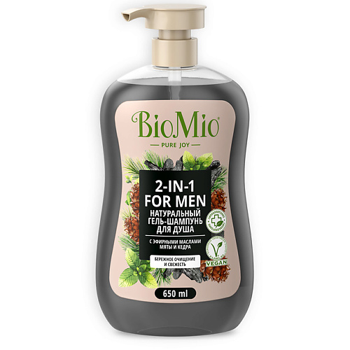 BIO MIO Натуральный гель-шампунь для душа для мужчин, с эфирными маслами Мяты и Кедра BIO SHOWER FOR MEN «2-in-1» милин дом гель для мытья посуды федорино счастье с ароматом мяты 5000