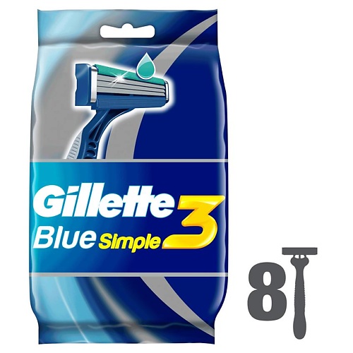 GILLETTE Одноразовые мужские бритвы с 3 лезвиями, фиксированная головка Blue3 Simple одноразовая мужская бритва gillette blue3 3 шт