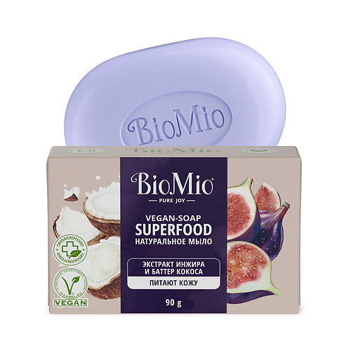 BIO MIO Натуральное мыло с экстрактом инжира и баттером Кокоса Vegan-Soap Superfood qmedelix 504 мыло твердое натуральное с экстрактом облепихи 125