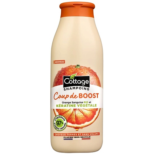 фото Cottage шампунь для тусклых волос с органическим красным апельсином и растительным кератином заряд жизненных сил coup de boost