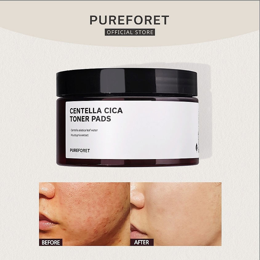 фото Pureforet диски для лица тонизирующие с центеллой centella cica toner pads