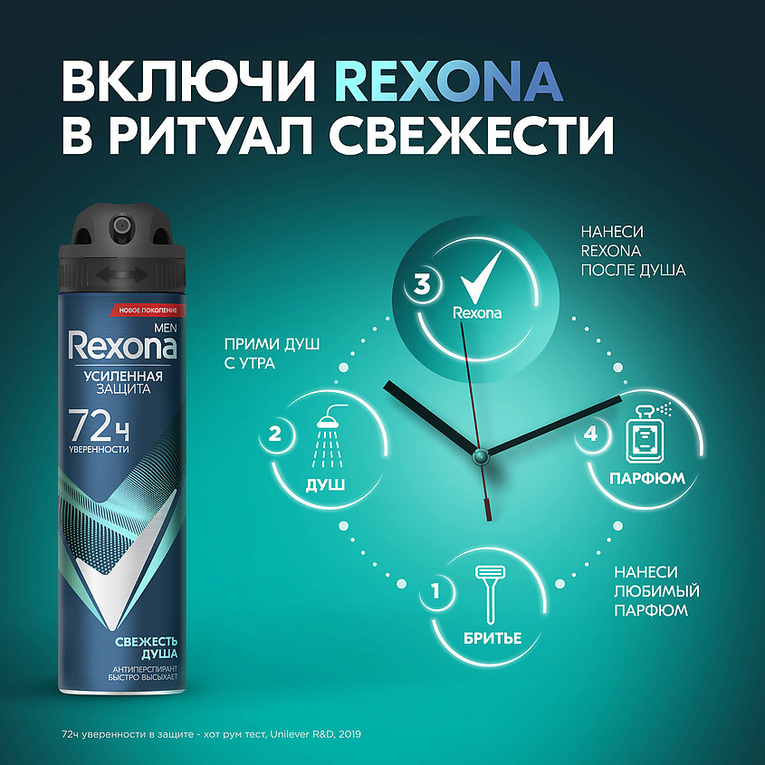 фото Rexona дезодорант-антиперспирант аэрозоль усиленная защита свежесть душа men