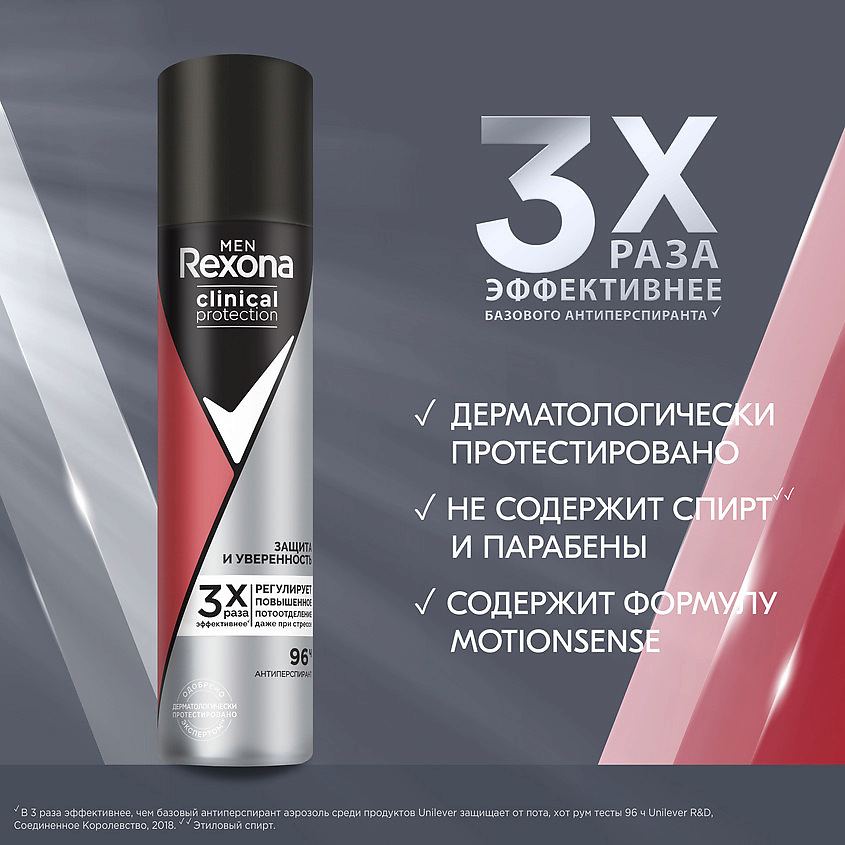 фото Rexona дезодорант-антиперспирант аэрозоль защита и уверенность clinical protection men