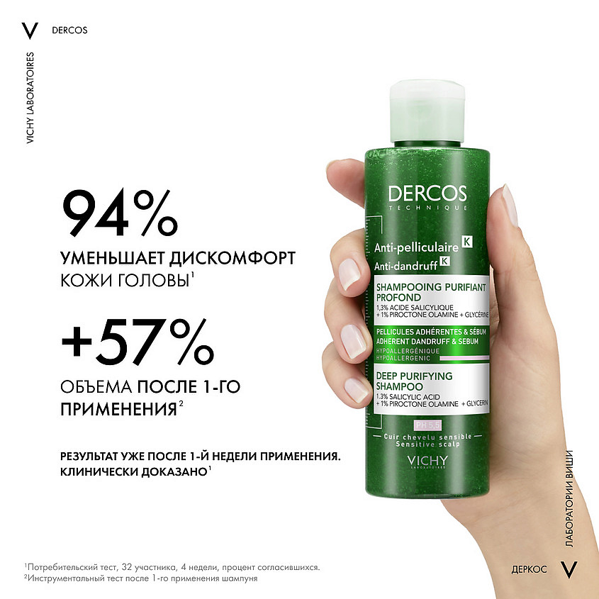 VICHY Глубоко очищающий шампунь-пилинг Против перхоти Dercos Shampoo Peeling Anti-dandruff k Deep Cleansing, фото 3