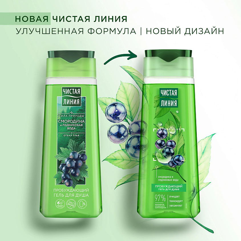 фото Чистая линия гель для душа пробуждающий nature plus 250