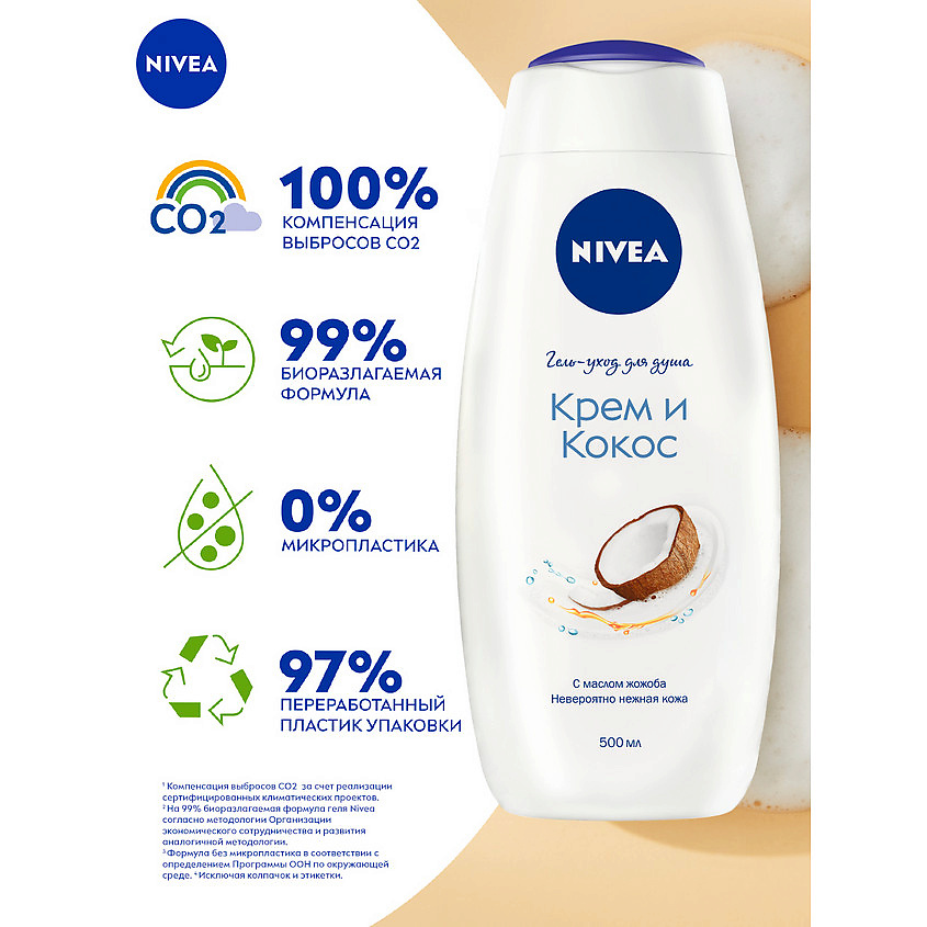 фото Nivea гель-уход для душа "крем и кокос" увлажняющий с маслом жожоба и ароматом кокоса