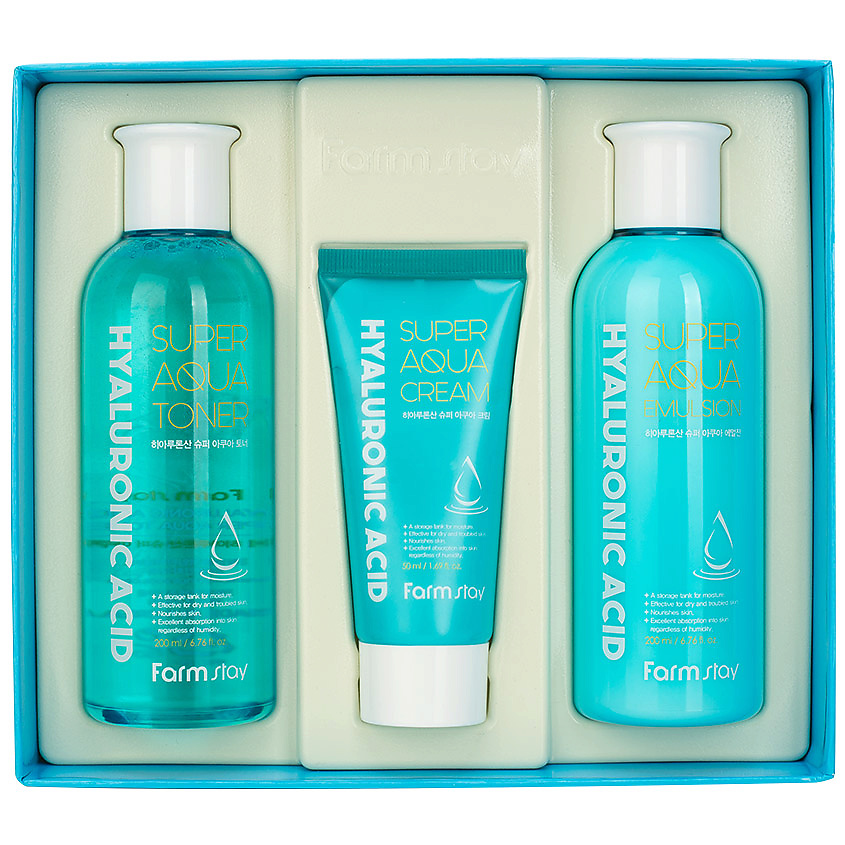 фото Farmstay набор тонер для лица + эмульсия для лица + крем для лица hyaluronic acid super aqua skin care 3 set