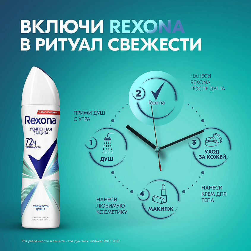 фото Rexona дезодорант-антиперспирант спрей усиленная защита свежесть душа