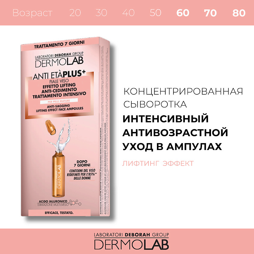 фото Deborah концентрированная сыворотка лифтинг эффект и тонус кожи в ампулах dermolab anti-eta plus+ anti-sagging lifting effect face ampoules