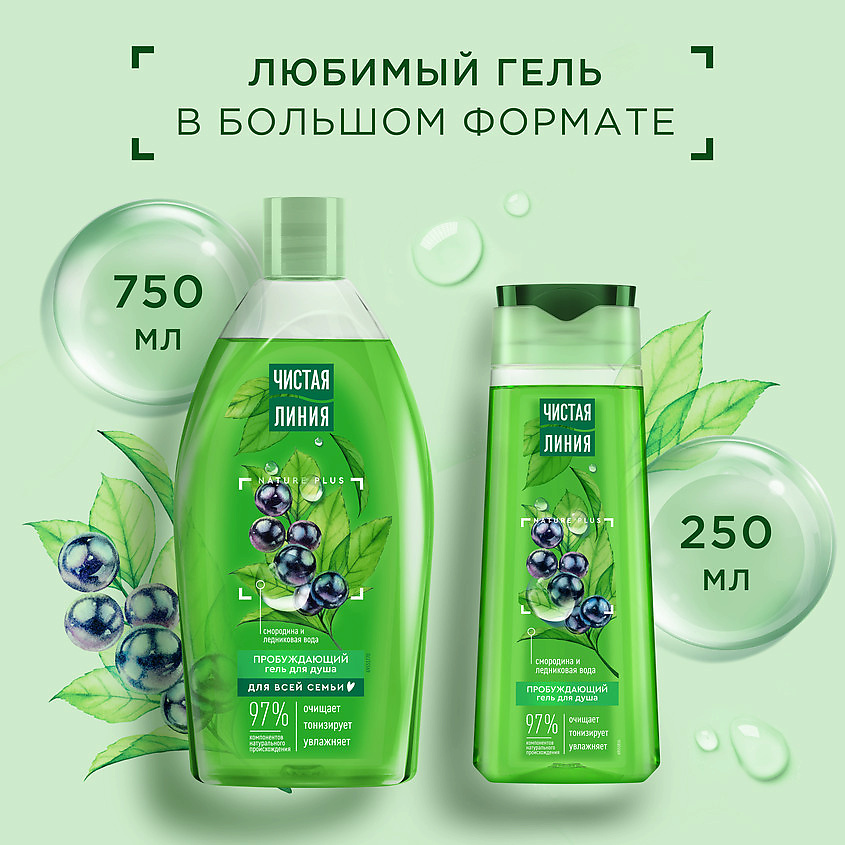 фото Чистая линия гель для душа пробуждающий nature plus 250