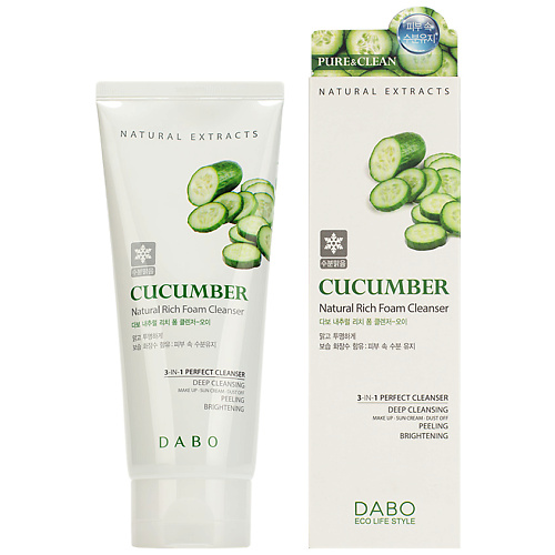фото Dabo пенка для умывания освежающая c экстрактом огурца cucumber natural rich foam cleanser