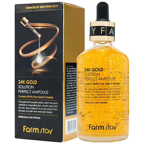 фото Farmstay сыворотка для лица ампульная с золотом и пептидами 24k gold solution perfect ampoule