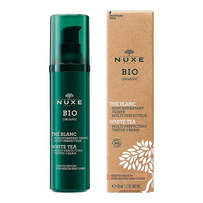 фото Nuxe крем совершенствующий для лица оттеночный светлый bio organic white tea multi-perfecting tinted cream