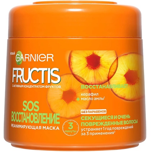 фото Garnier fructis маска для волос "фруктис, sos восстановление", реанимирующая, для секущихся и поврежденных воло
