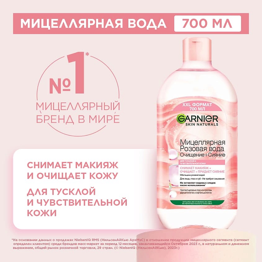 фото Garnier мицеллярная розовая вода, очищение+сияние skin naturals