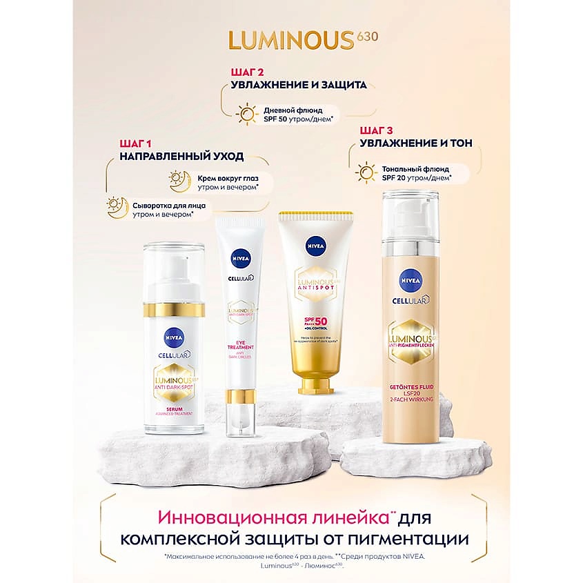 фото Nivea крем-флюид выравнивающий тон против пигментации luminous630 spf 50 pa+++