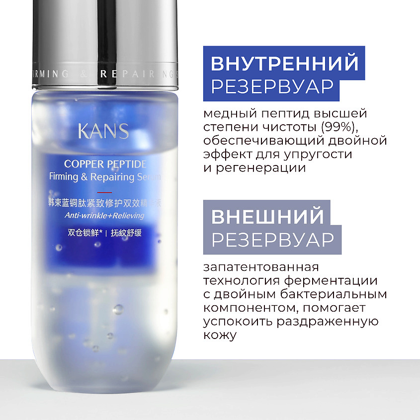 фото Kans укрепляющая сыворотка для лица с пептидом меди copper peptide firming & repairing