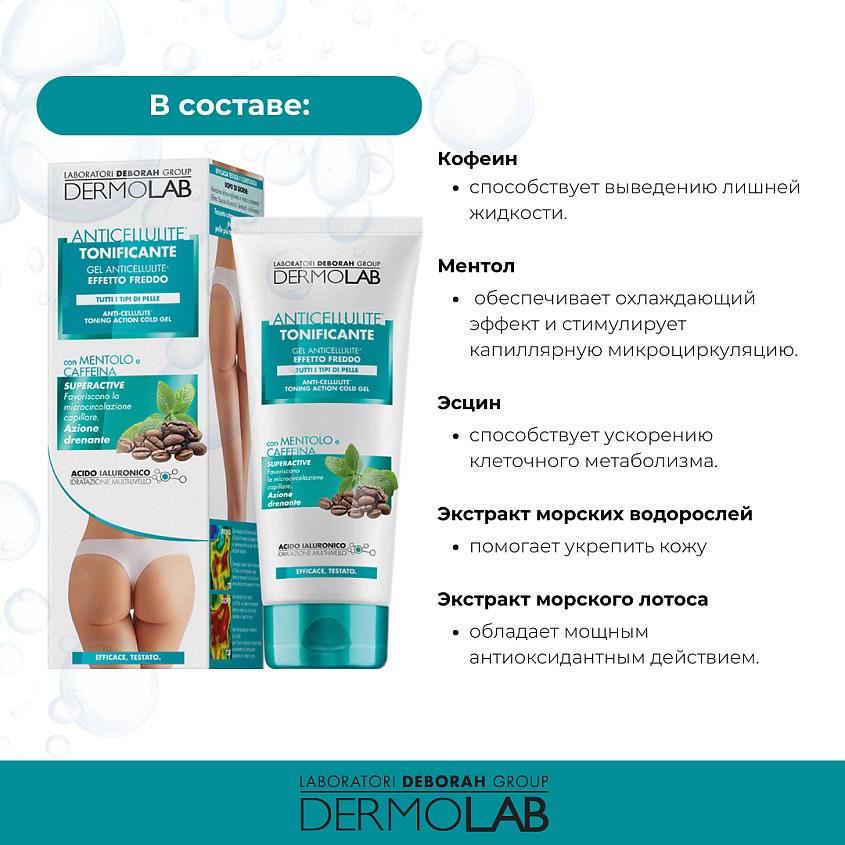 фото Deborah dermolab крем для тела антицеллюлитный охлаждающий anti-cellulite toning action cold gel