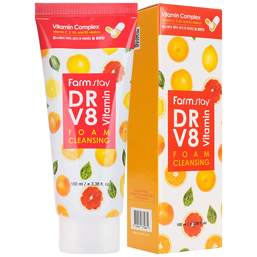 фото Farmstay пенка для лица очищающая с комплексом витаминов dr-v8 vitamin foam cleansing