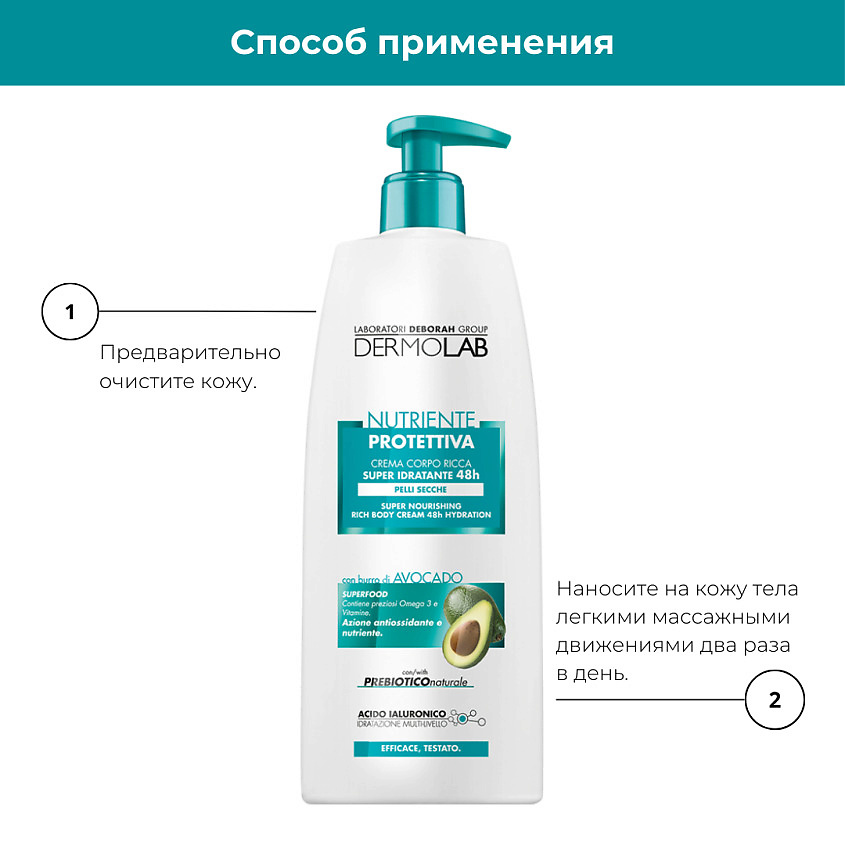 фото Deborah dermolab крем для тела питательный super nourishing rich body cream hydration