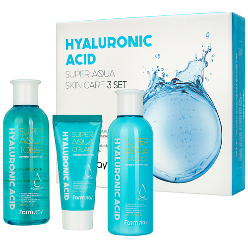 Набор средств для лица FARMSTAY Набор тонер для лица + эмульсия для лица + крем для лица Hyaluronic Acid Super Aqua Skin Care 3 Set