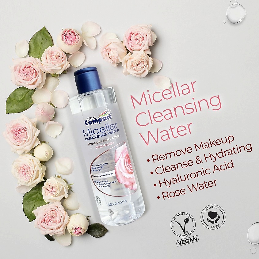 ULTRA COMPACT Вода мицеллярная для снятия макияжа с экстрактом розы Micellar Cleansing Water Rose Water, фото 2