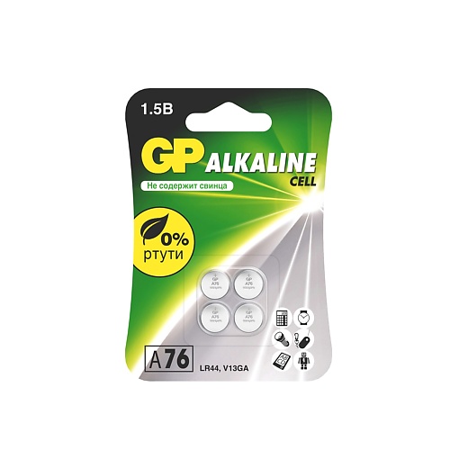 

GP BATTERIES Алкалиновые пуговичные батарейки GP A76 4.0, Алкалиновые пуговичные батарейки GP A76