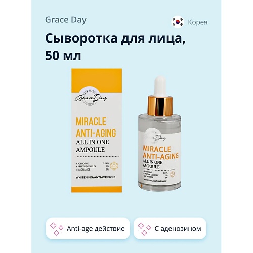 

GRACE DAY Сыворотка для лица MIRACLE с аденозином, ниацинамидом и комплексом пептидов 50.0, Сыворотка для лица MIRACLE с аденозином, ниацинамидом и комплексом пептидов