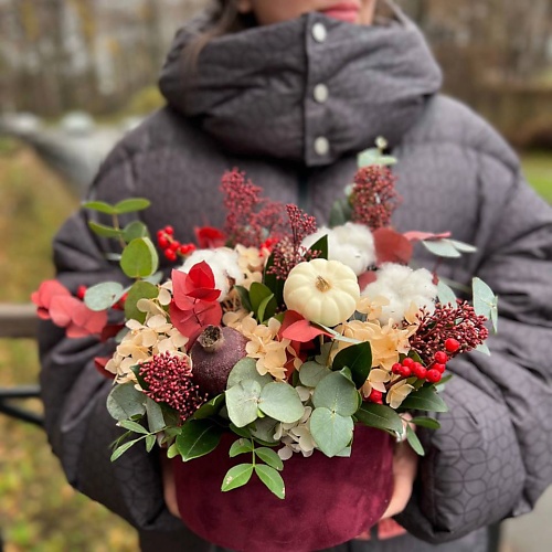 

LE BOUQUET Осенний букет с хлопком тыквой и гранатом, Осенний букет с хлопком тыквой и гранатом