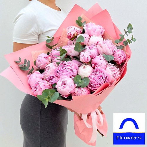 

ЛЭТУАЛЬ FLOWERS Букет из 25 ароматных пионов с эвкалиптом, Букет из 25 ароматных пионов с эвкалиптом