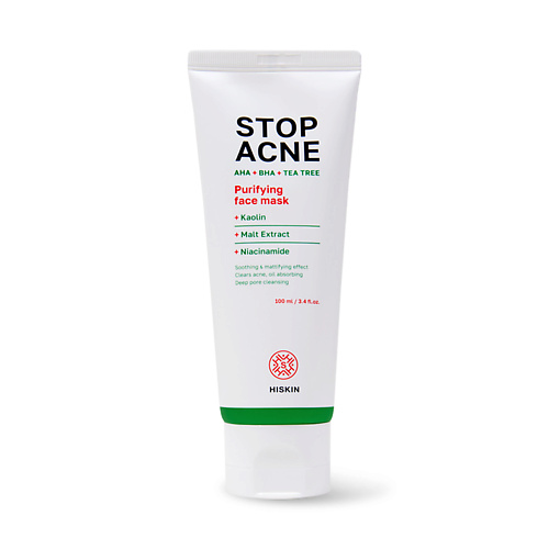 

HISKIN STOP ACNE Очищающая маска для лица AHA + BHA + TEA TREE 100.0, STOP ACNE Очищающая маска для лица AHA + BHA + TEA TREE