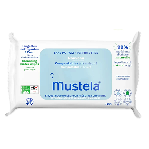 MUSTELA Биоразлагаемые влажные салфетки на водной основе Compostable Unscented Wipes 60.0